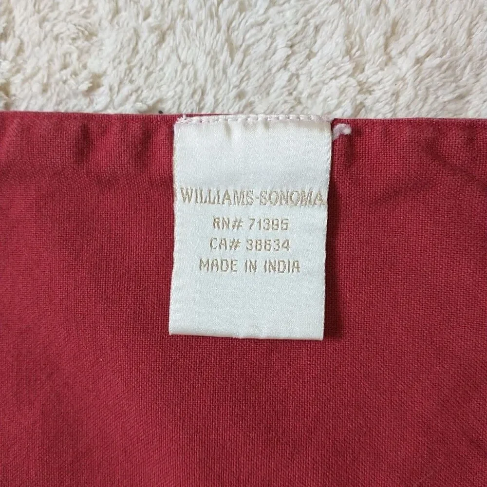 Williams Sonoma Table Runner Red Embroidered Soutache Cotton 15x82